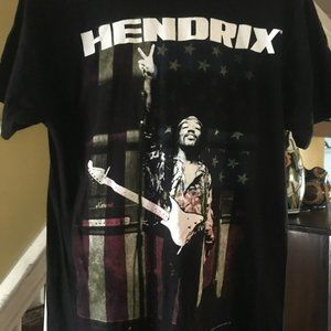Jimi Hendrix Authentic Graphic Tee Image by Torben Dragsby American Flag Size S